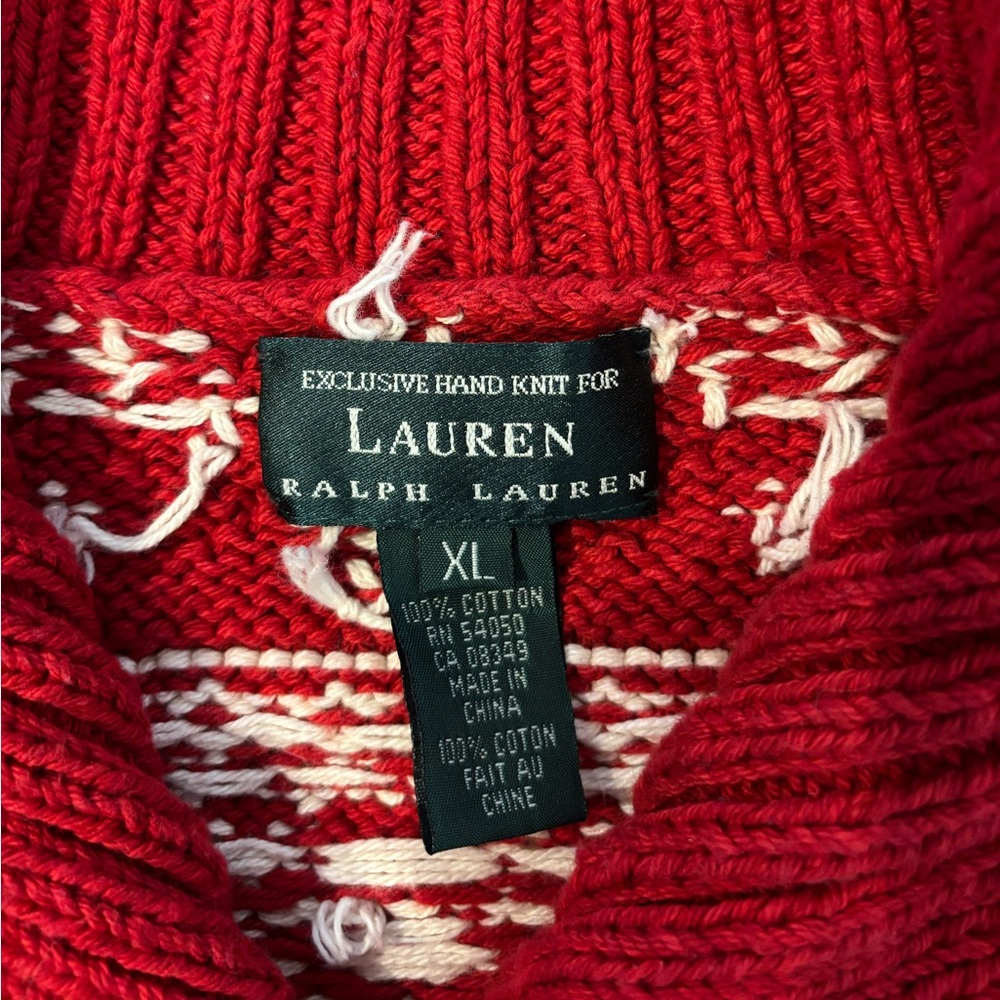 Vintage Ralph Lauren Hand-Knit Red and White Snowflake Sweater Cotton XL - Picture 4 of 9